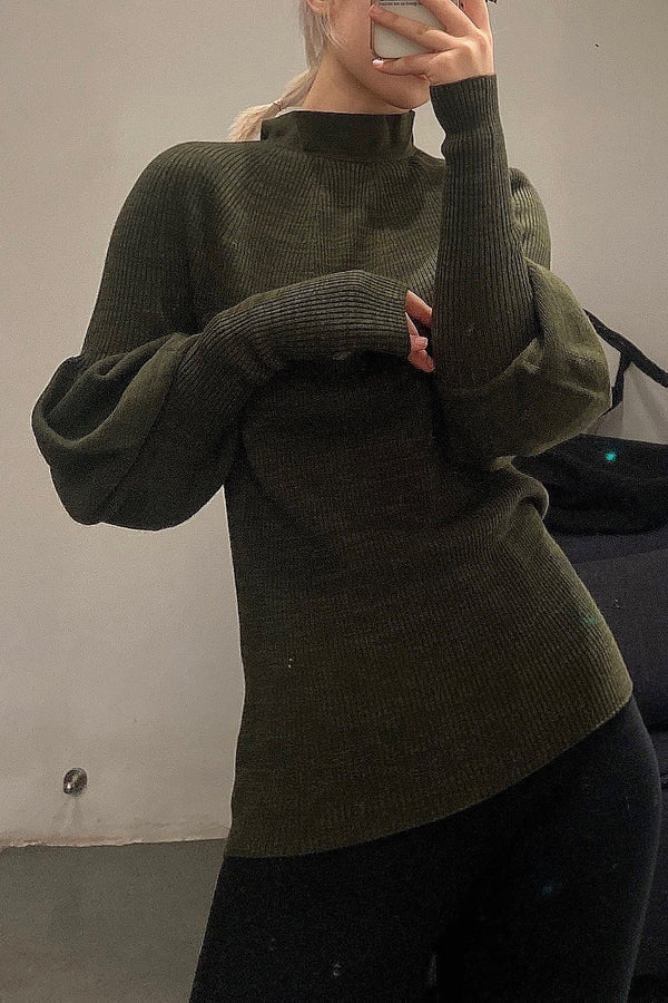 SWAYING/KNIT Puff Sleeves Seamless Top SW202SZ22 Green PS3